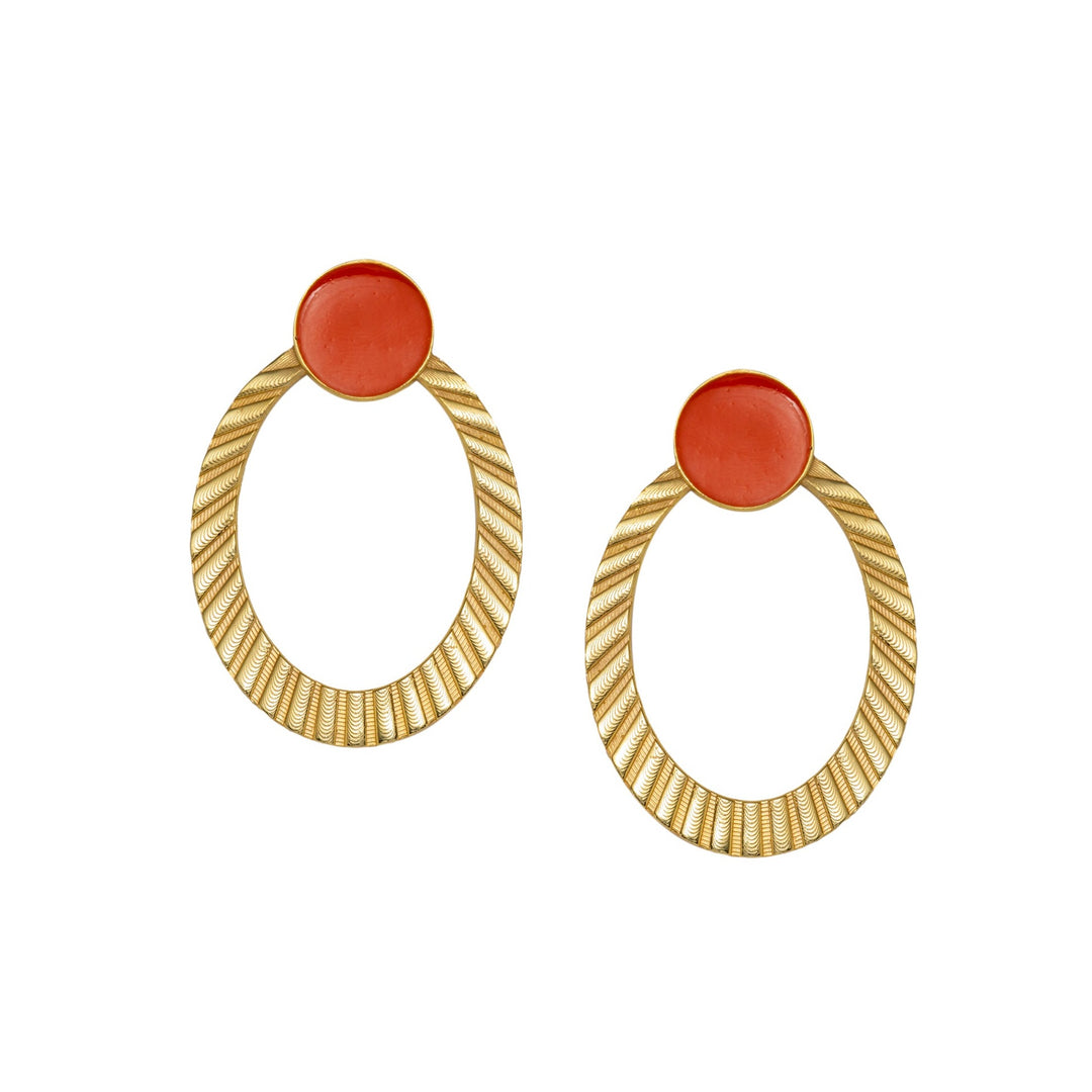 Citrus Charm - 925 Silver Oval Earrings - Orange Enamel: Gold Rhodium Plating
