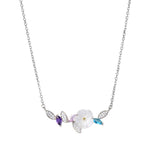 Load image into Gallery viewer, Demeter - Silver Multicolor Zirconia Flower and Leaves Pendant Necklace
