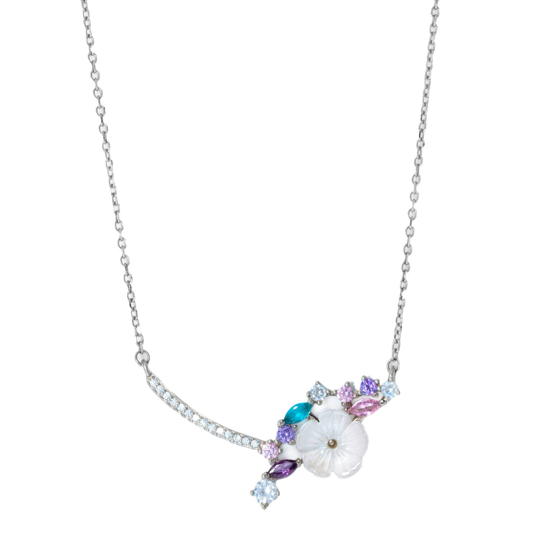 Dryad - Multicolor Zirconia Arch Flower and Leaves Pendant Necklace