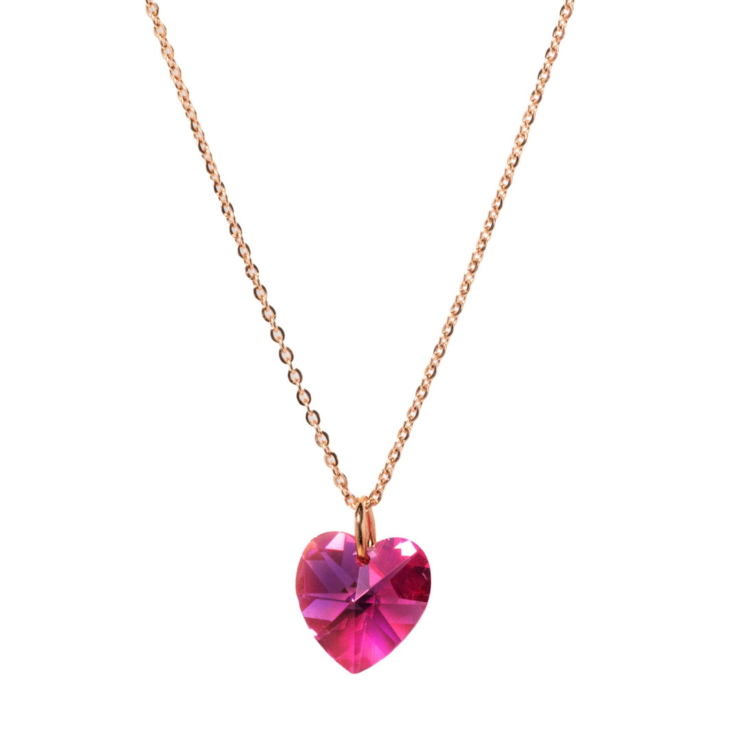 Cupid - Waterproof Heart Pendant Necklace (Pink / Purple / Blue Stone): Rose Gold and Silver Polish