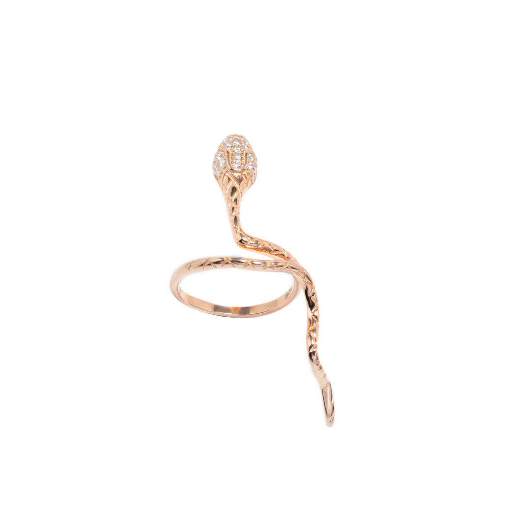Medusa - Zirconia Snake Ring: Rose Gold / Silver Polish