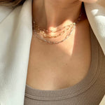 Load image into Gallery viewer, Amira - Triple Layered Necklace: Silver, Gold and Rose Gold Polish
