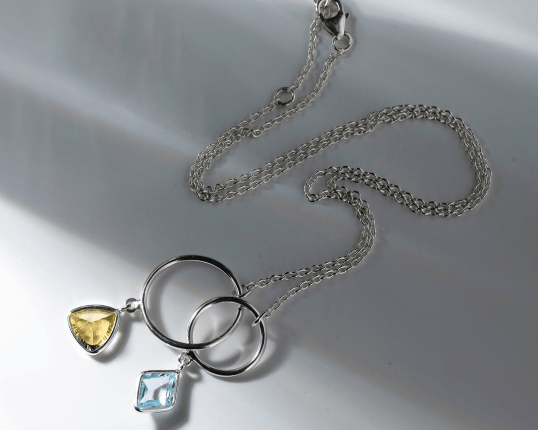 Altair - Sky Blue Topaz and Citrine Stone Silver Rings Necklace