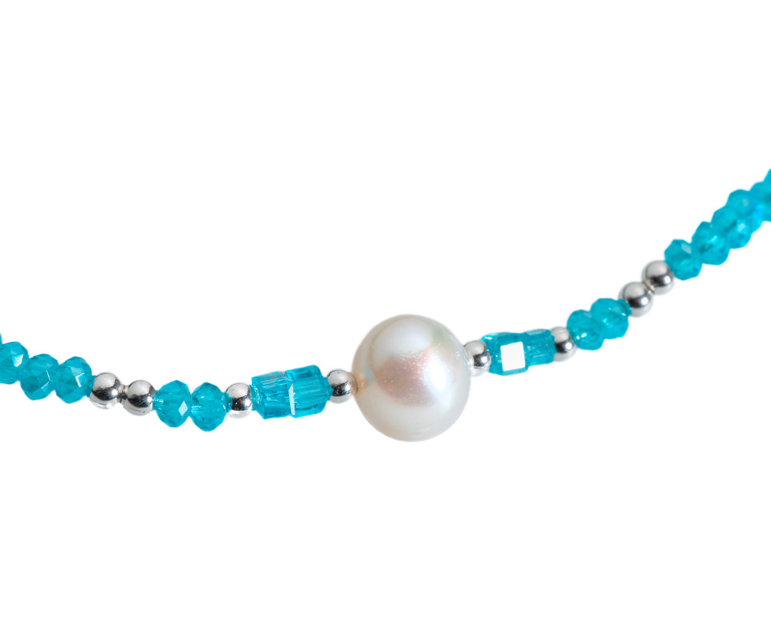 Fons - Pearl and Blue Crystal Beaded Anklet