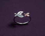 Load image into Gallery viewer, Pisces - Adjustable Fish Ring: Silver and Rose Gold Polish
