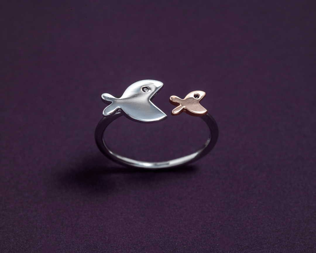 Pisces - Adjustable Fish Ring: Silver and Rose Gold Polish