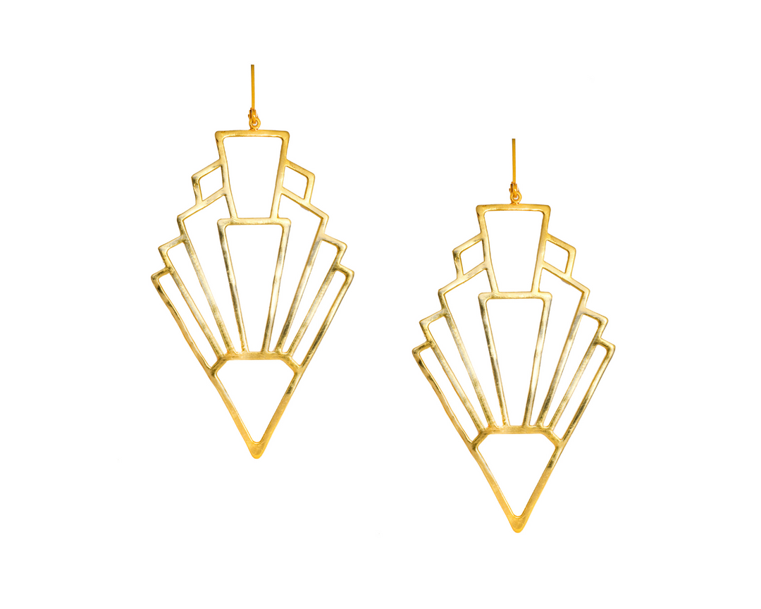 Geometry Magic - 925 Silver Triangle Dangle Earrings: Gold Rhodium Plating