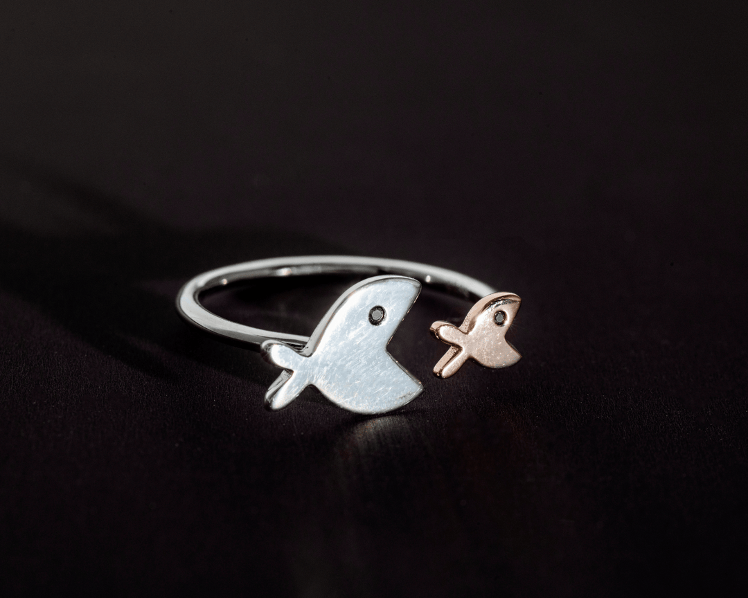 Pisces - Adjustable Fish Ring: Silver and Rose Gold Polish