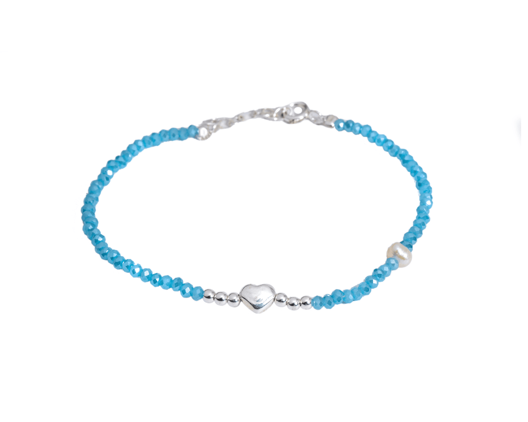 Orcus - Heart Charm Blue Crystal Beaded Bracelet