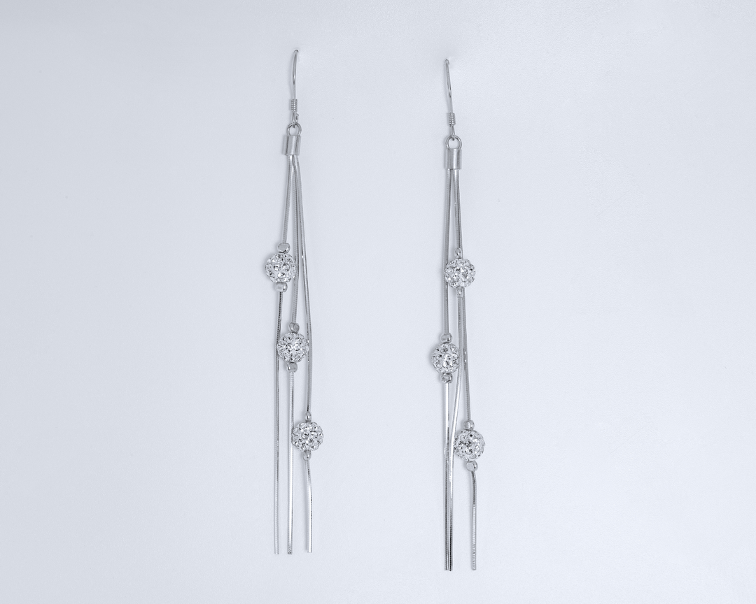 Tyche - Silver Zirconia Studded Tassle Dangler Earrings