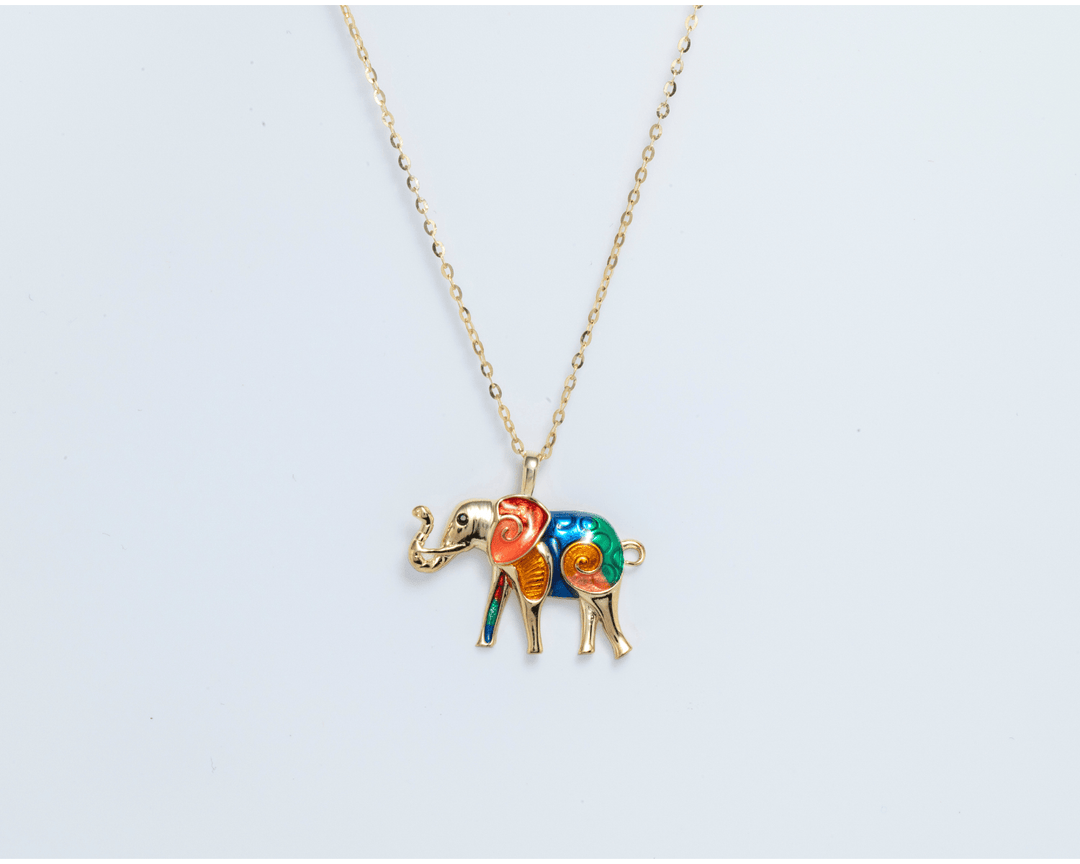 Ella - Cable Link Necklace with Colorful Elephant Pendant: Gold Polish