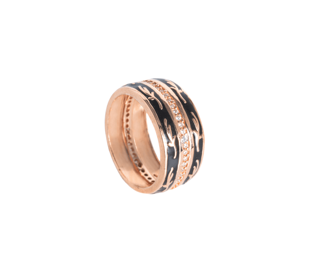 Jupiter - Black Enamel Band Ring: Rose Gold Polish