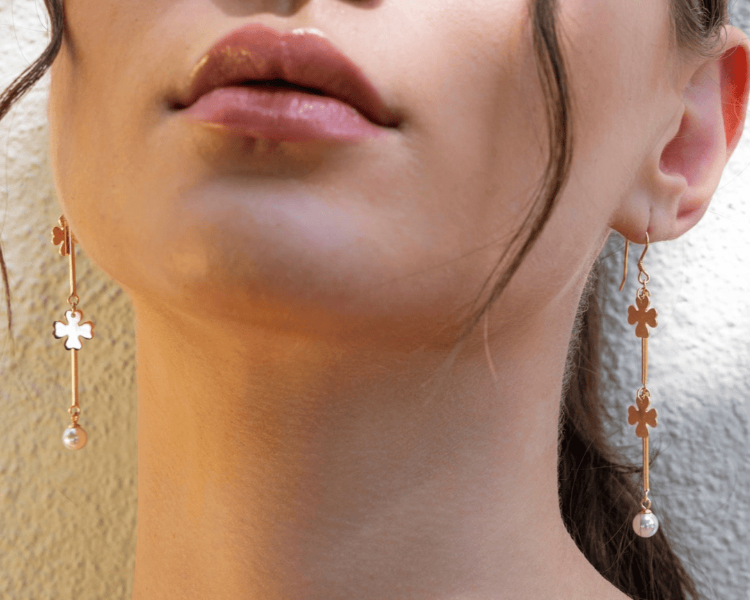 Flora - Floral Dangler Earrings: Gold Polish