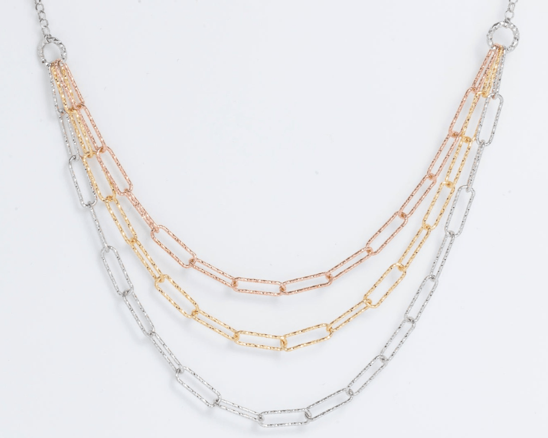 Amira - Triple Layered Necklace: Silver, Gold and Rose Gold Polish