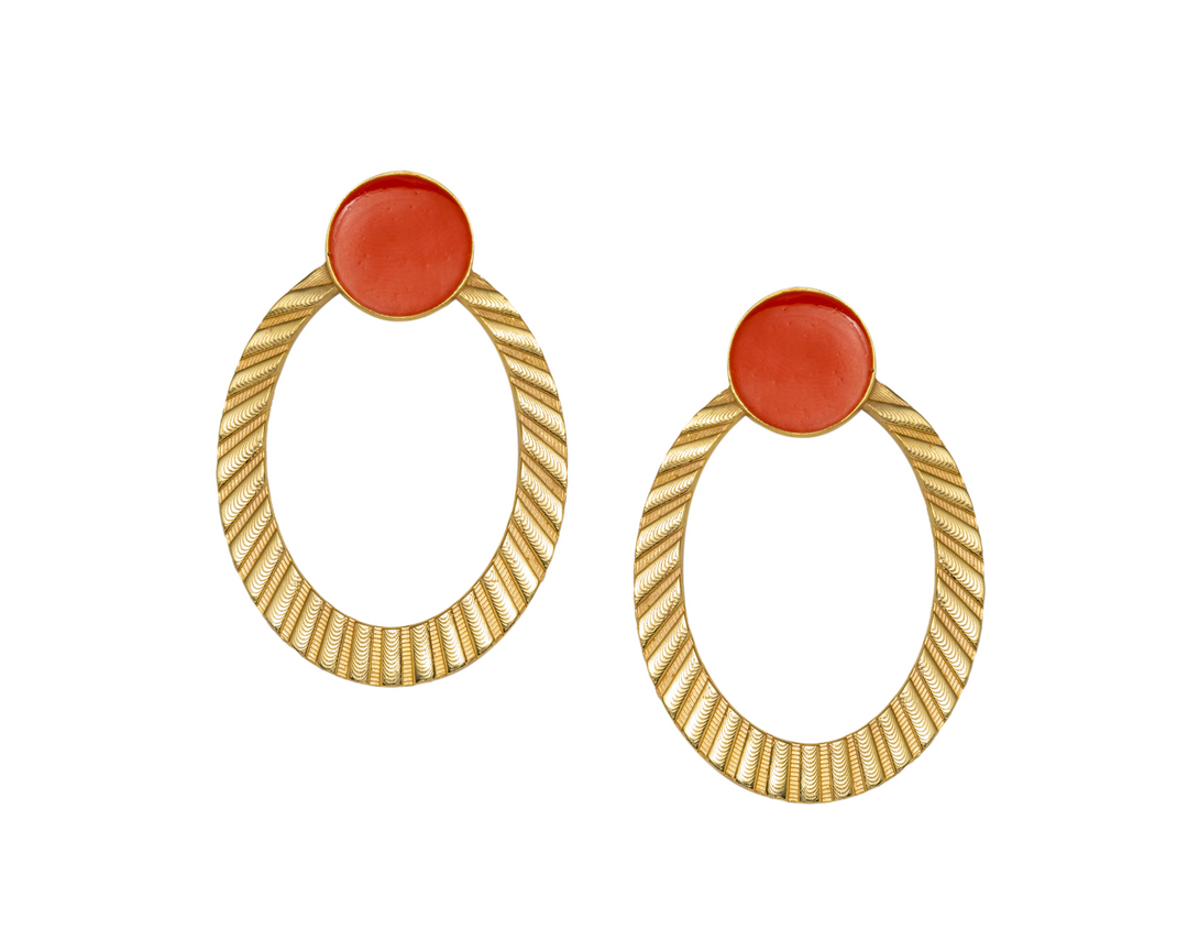 Citrus Charm - 925 Silver Oval Earrings - Orange Enamel: Gold Rhodium Plating