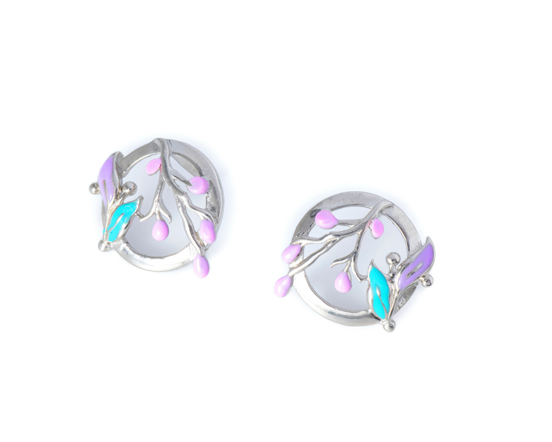 Carmentis - Waterproof Enamel Flower and Leaves Set: Pin, Lavender and Turquoise