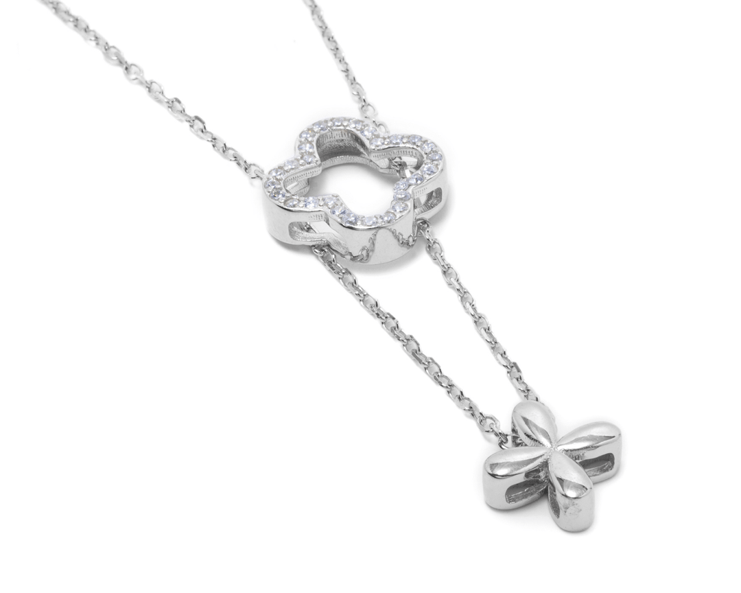 Shamrock - Zirconia Studded Clover Pendant Necklace