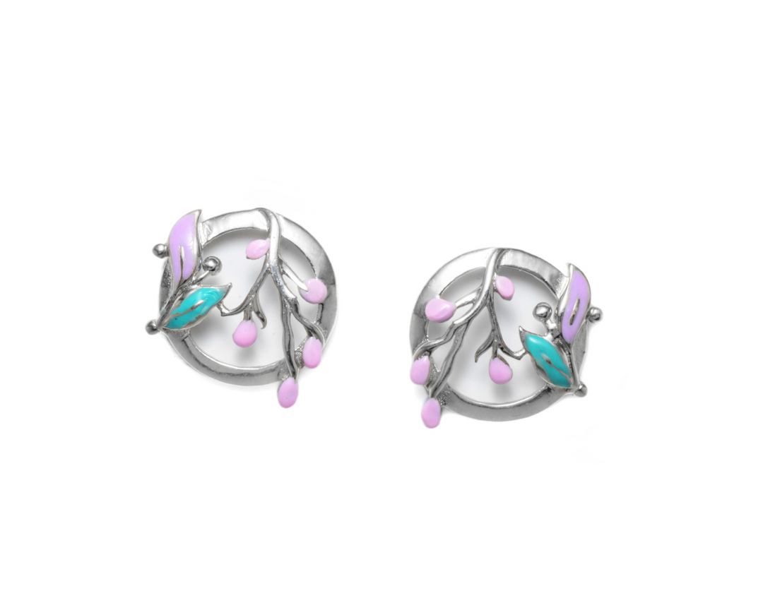 Carmentis - Waterproof Enamel Flower and Leaves Set: Pin, Lavender and Turquoise