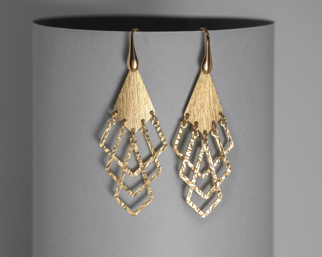 Amara - Geometric Dangler Earrings: Matte Gold Finish