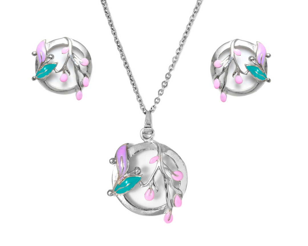 Carmentis - Waterproof Enamel Flower and Leaves Set: Pin, Lavender and Turquoise