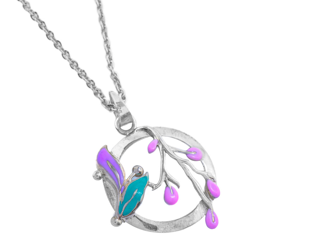 Carmentis - Waterproof Enamel Flower and Leaves Set: Pin, Lavender and Turquoise