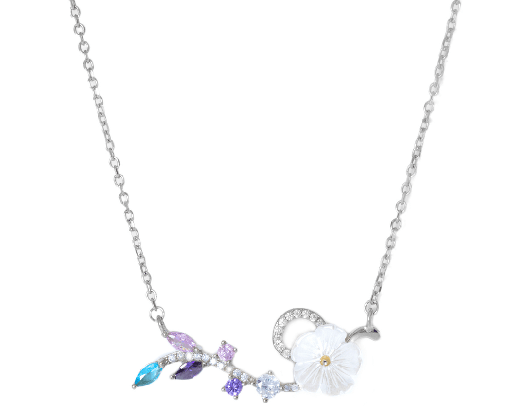 Chloris - Multicolor Zirconia Flower and Leaves Vine Pendant Necklace