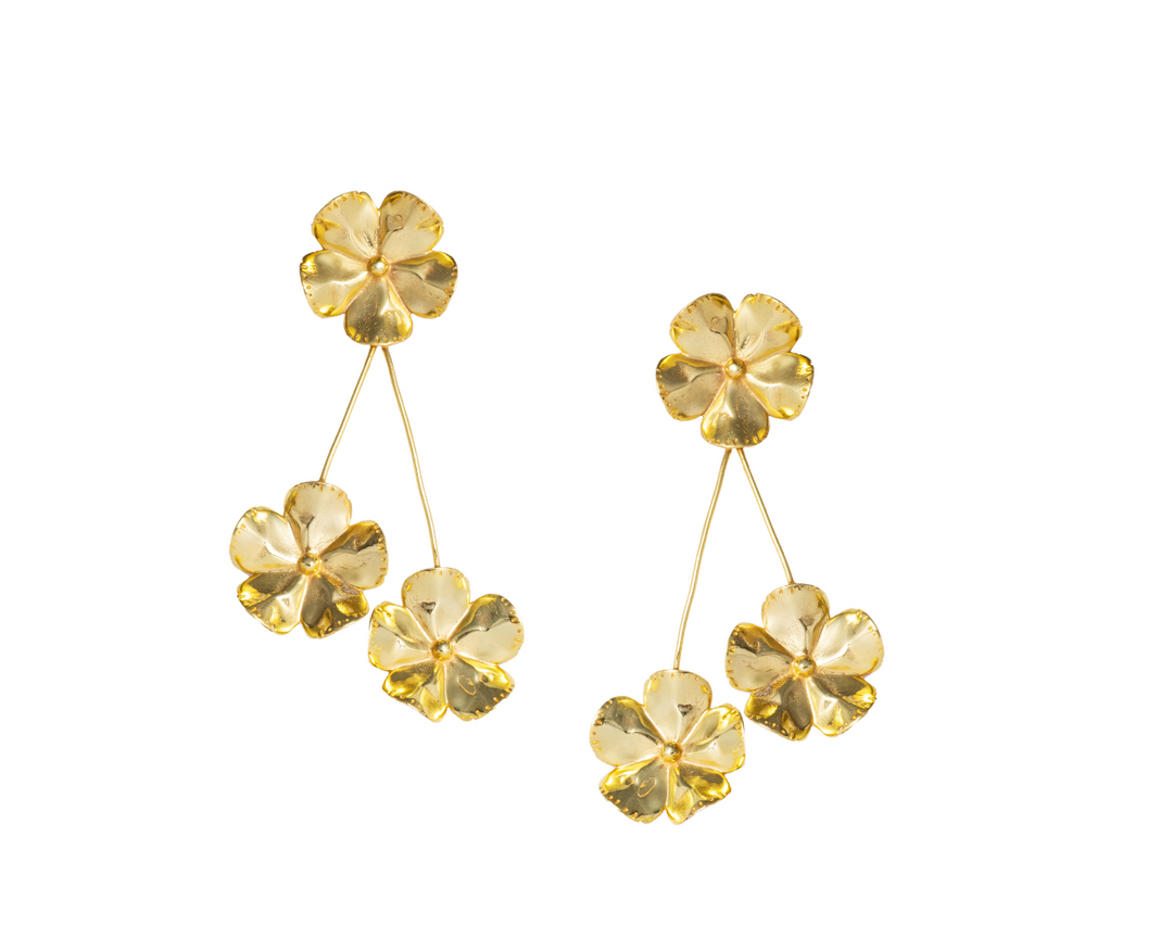 Floral Delight - 925 Silver Floral Dangle Earrings: Gold Rhodium Plating