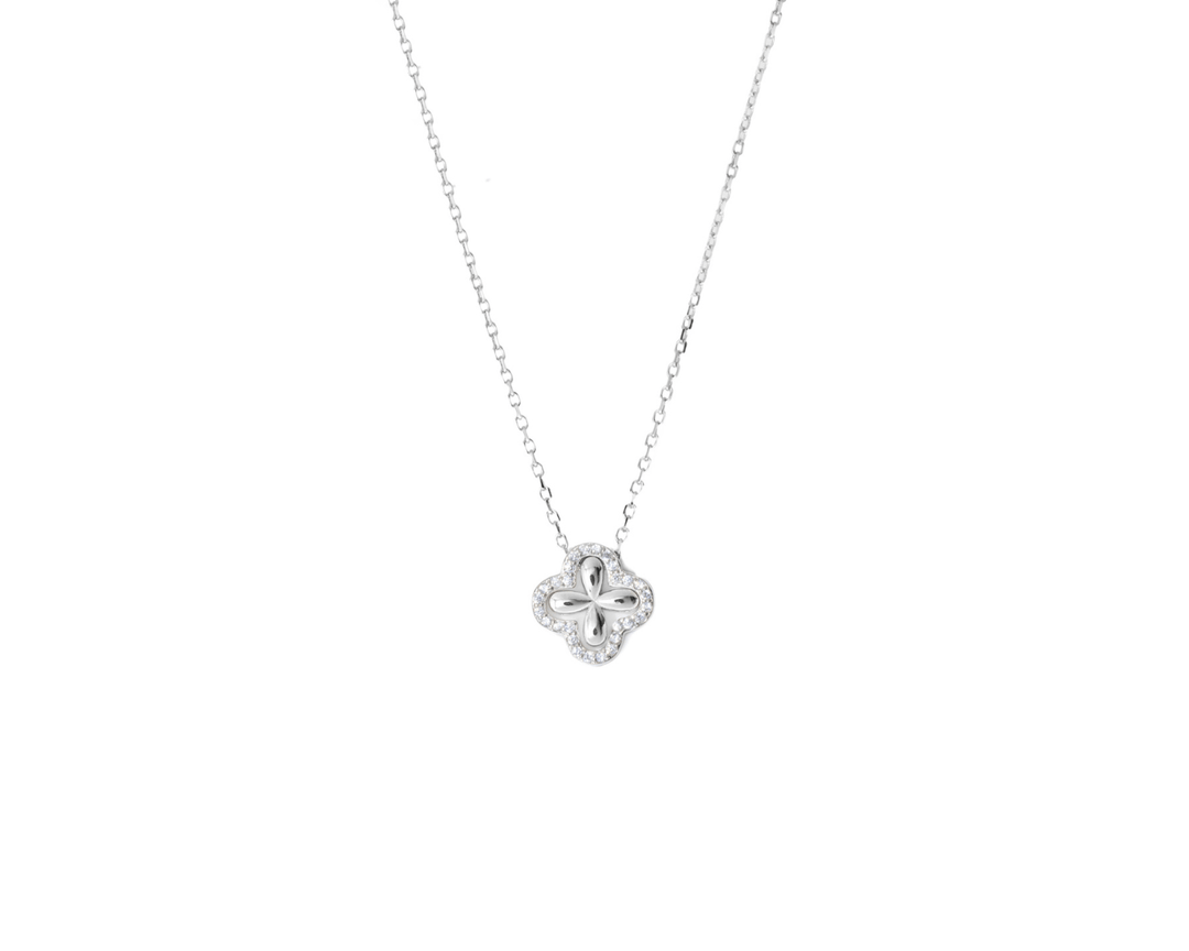 Shamrock - Zirconia Studded Clover Pendant Necklace