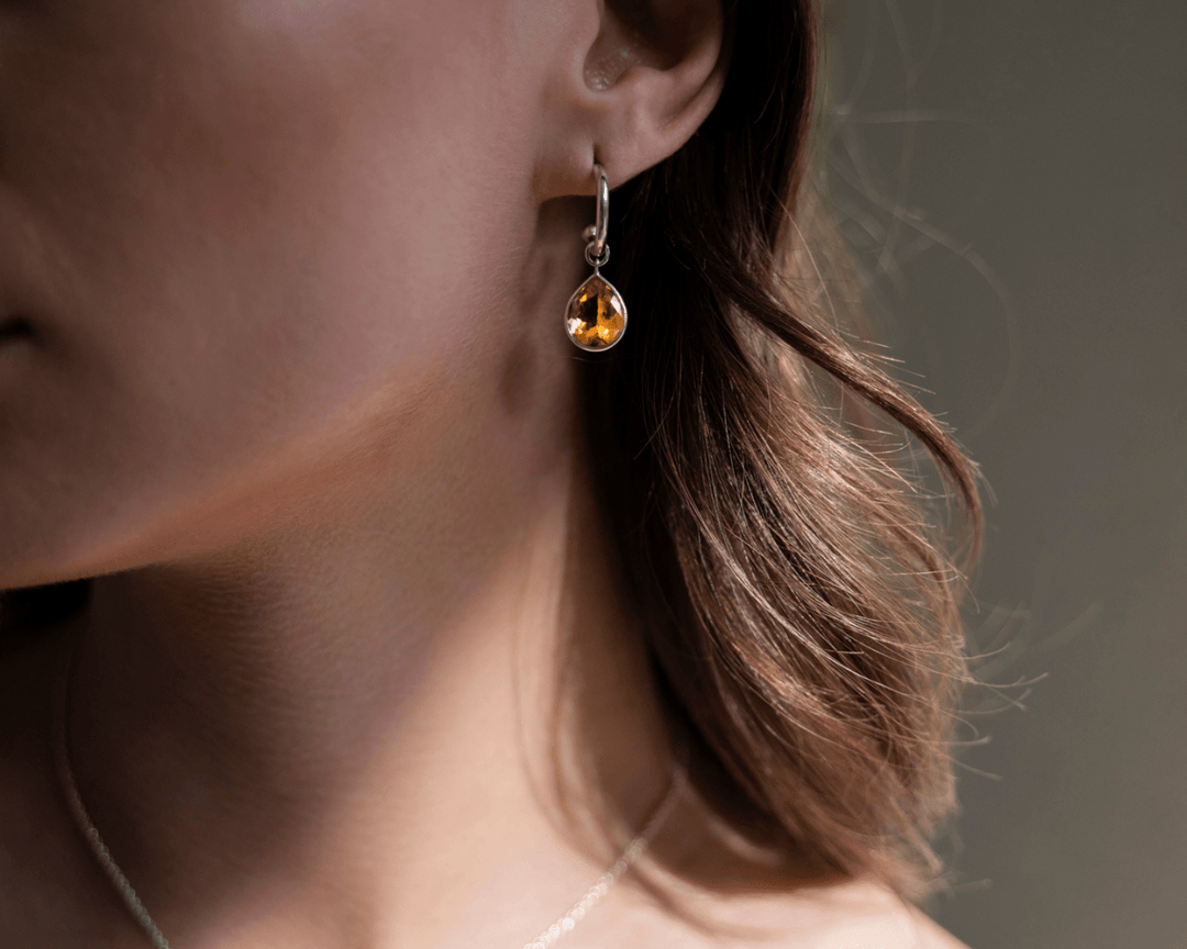 Pegasus - Citrine Stone C-Hoop Earrings