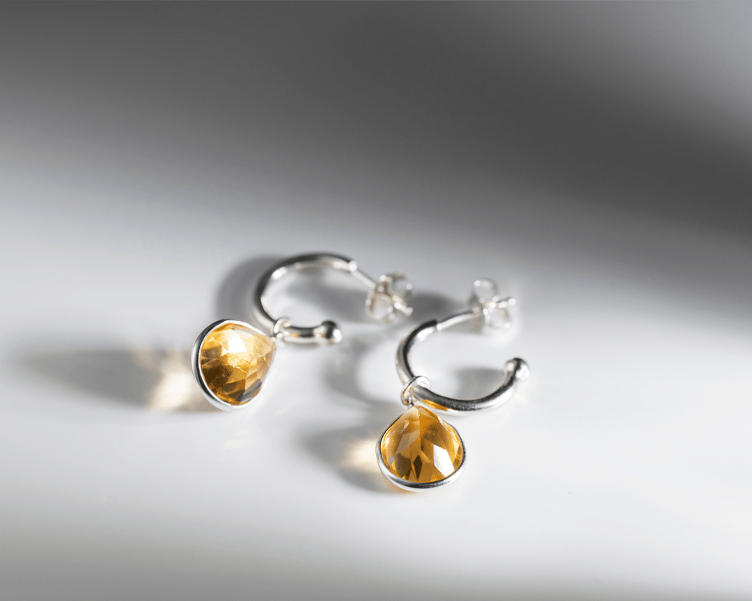 Pegasus - Citrine Stone C-Hoop Earrings