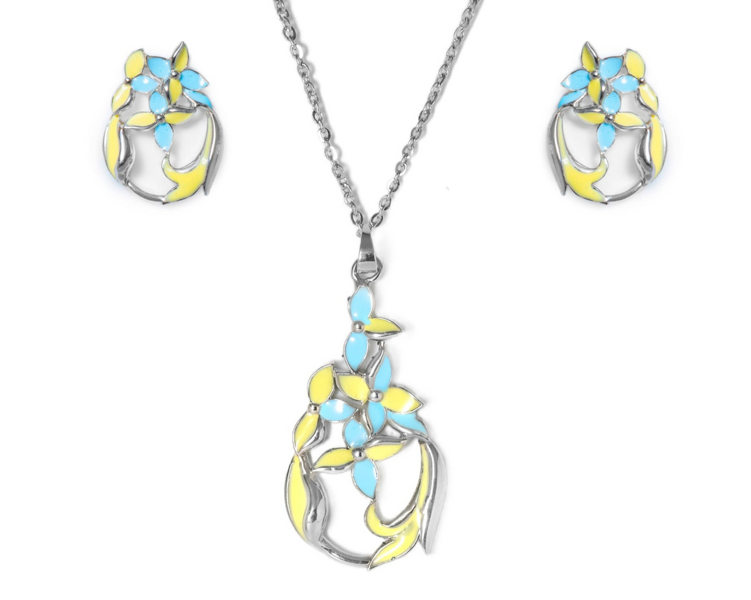 Augusta - Waterproof Enamel Teardrop Flowers Set: Yellow and Blue / Black and White