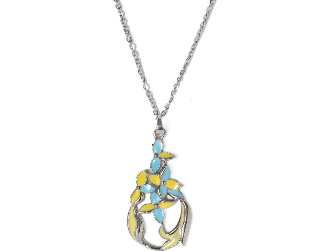 Augusta - Waterproof Enamel Teardrop Flowers Set: Yellow and Blue / Black and White