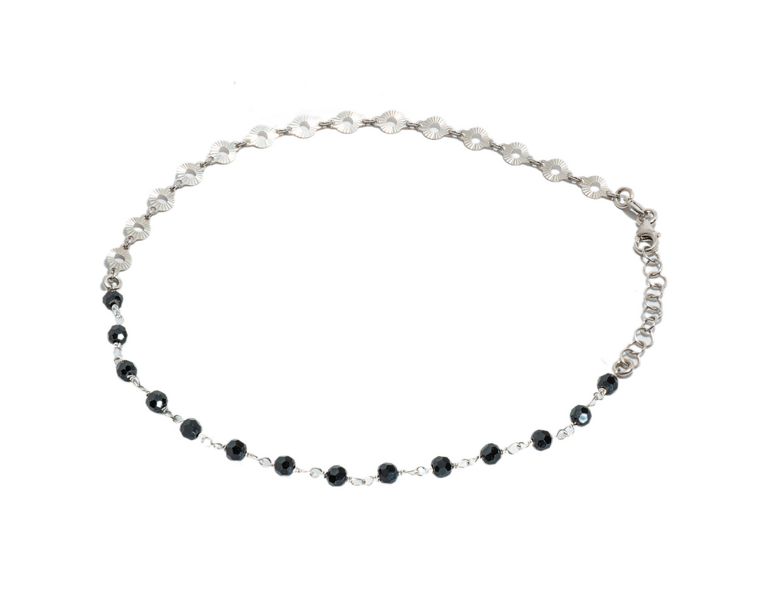 Salus - Black Crystal Sterling Silver Anklet