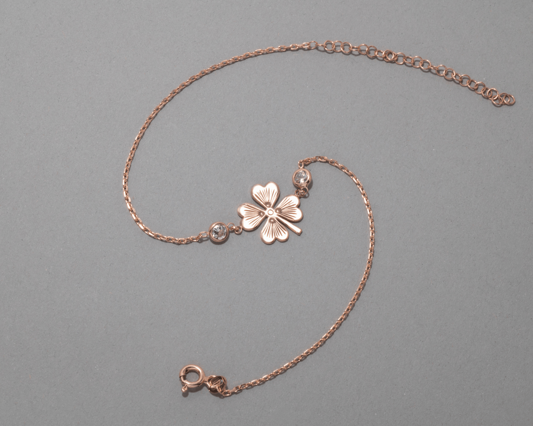 Asteria - Floral Charm Anklet Rose Gold Polish