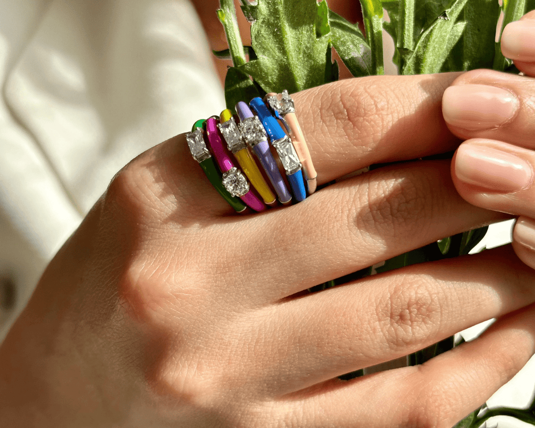 Mars - Pink Enamel Zirconia Ring