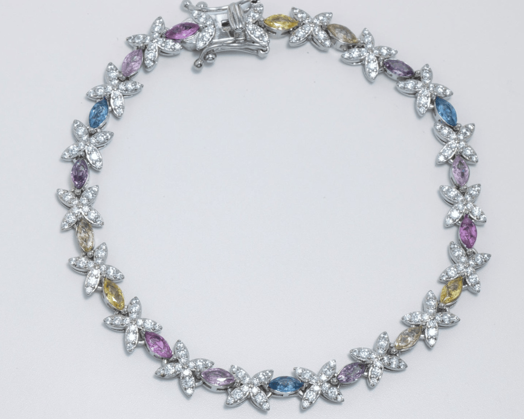 Hegemone - Zirconia and Colorful Stone Floral Bracelet