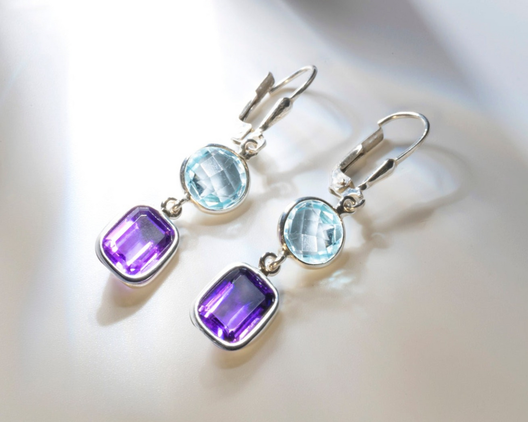 Alphard - Amethyst & Sky Blue Topaz Dangler Earrings