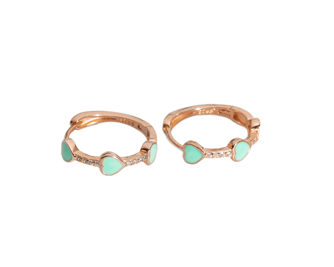 Demi - Zirconia-Studded Enamel Heart Huggies: Mint Green, Rose Gold Polish