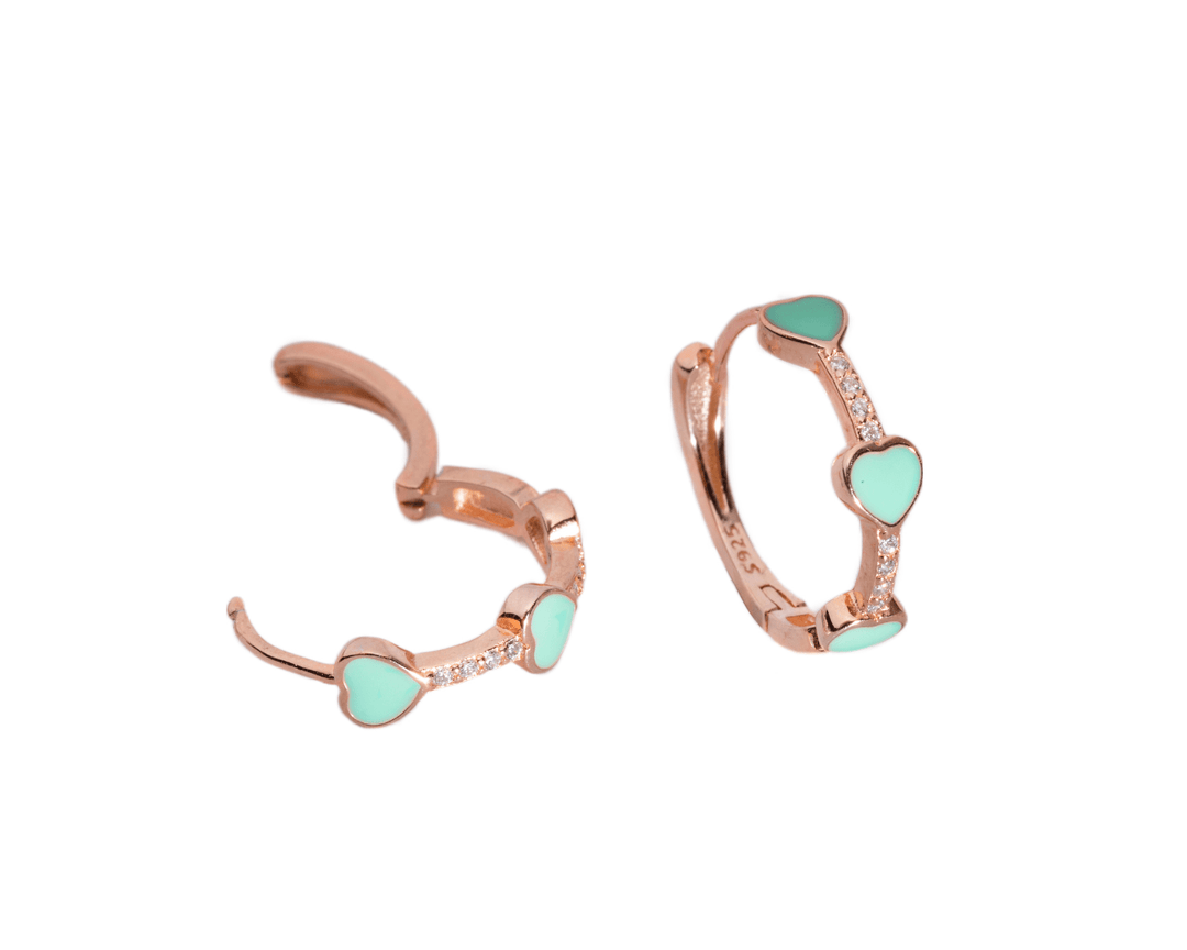 Demi - Zirconia-Studded Enamel Heart Huggies: Mint Green, Rose Gold Polish