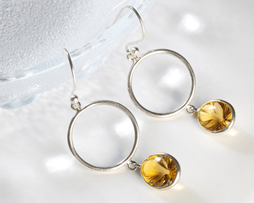 Regulus - Citrine Stone & Silver Ring Dangler Earrings