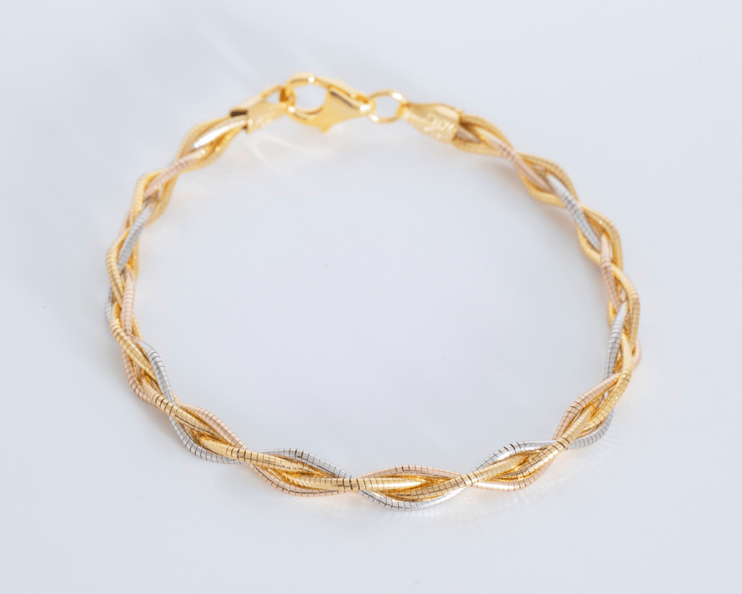 Adonis - Triple Layered Braided Bracelet: Silver, Gold and Rose Gold Polish