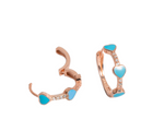 Load image into Gallery viewer, Delia - Zirconia-Studded Enamel Heart Huggies: Turquoise, Rose Gold Polish
