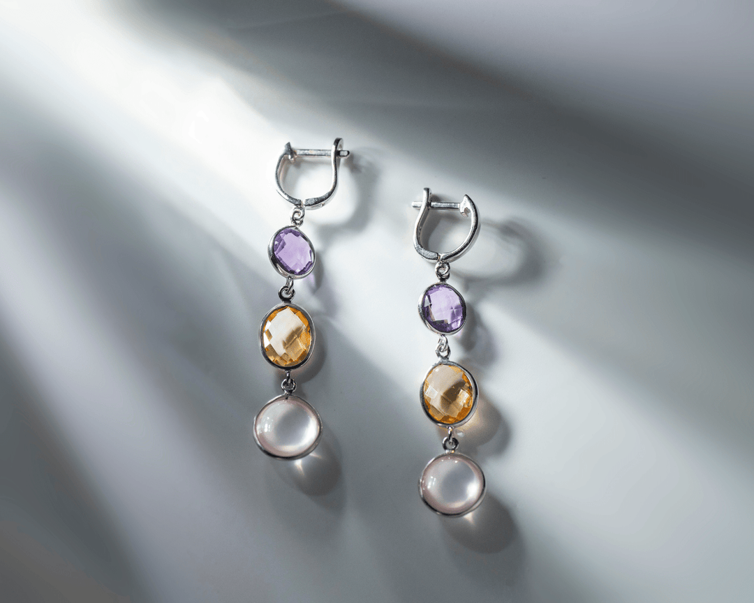 Borealis - Amethyst, Citrine, and Rose Quartz Stone Dangle Earrings