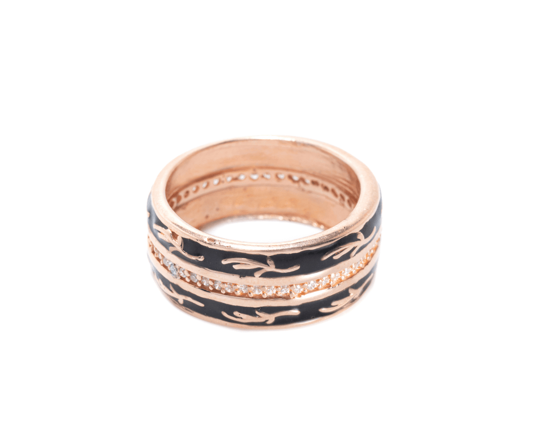 Jupiter - Black Enamel Band Ring: Rose Gold Polish