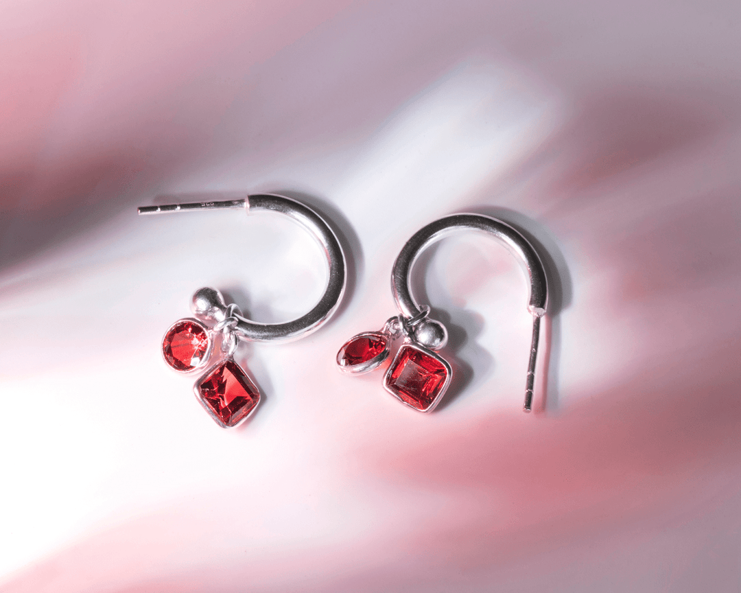 Arcturus - Garnet Stone Hoop-Drop Earrings