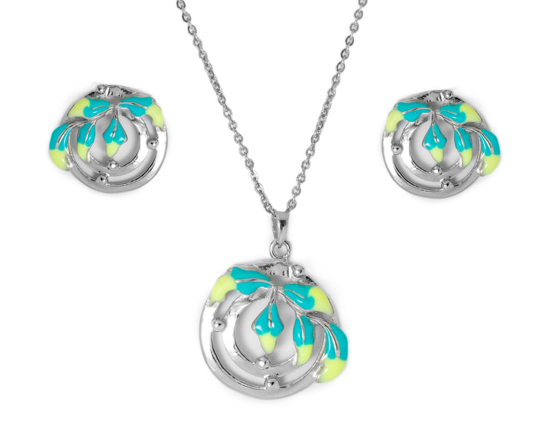 Invictus - Waterproof Enamel Circle and Leaves Set: Green and Blue