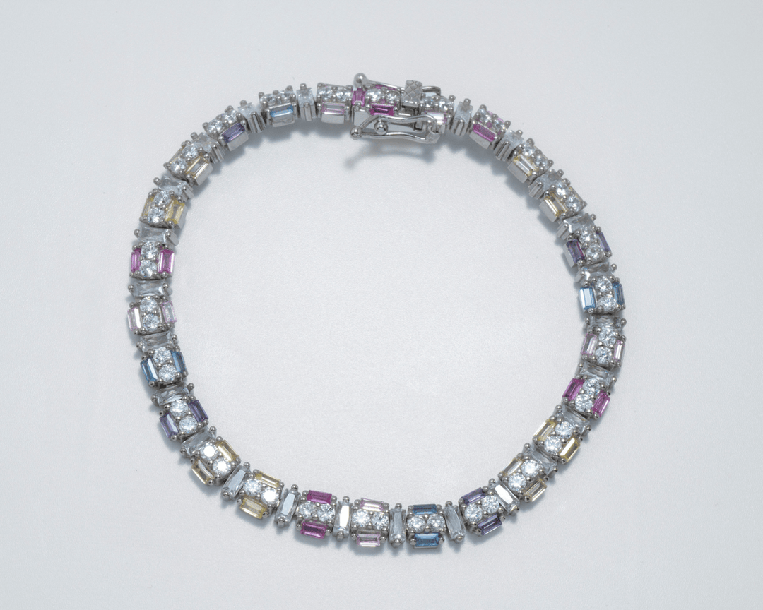 Perses - Zirconia and Colorful Stone Cubic Pattern Bracelet