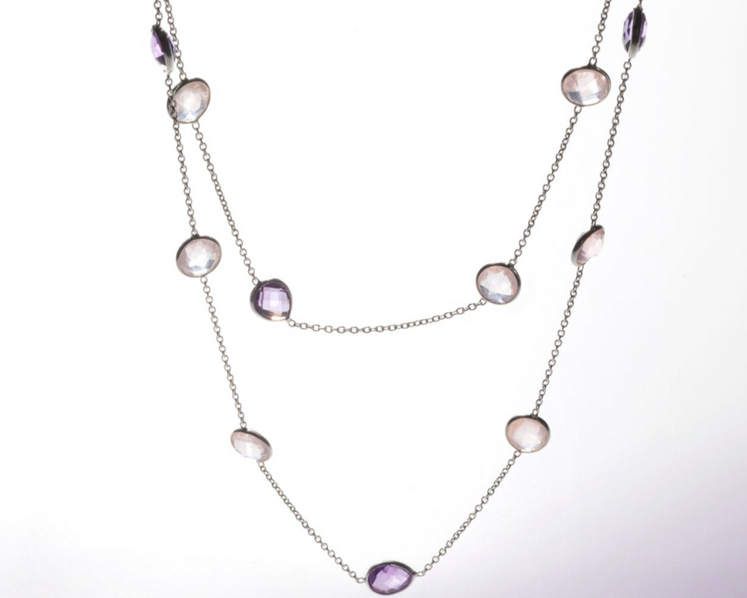 Bellatrix - Layered Amethyst & Rose Quartz Stone Necklace