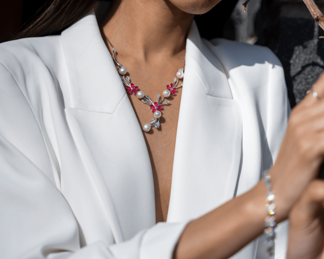 Ursula - Pink & White Stone Floral Necklace