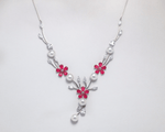 Load image into Gallery viewer, Ursula - Pink &amp; White Stone Floral Necklace
